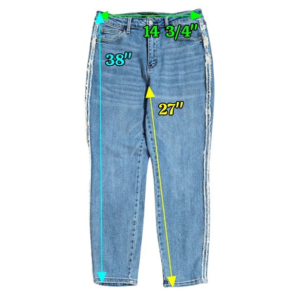 Judy Blue High Rise Medium Wash Slim Jeans Fray Trim Stretch JB88461MD - Picture 2 of 10
